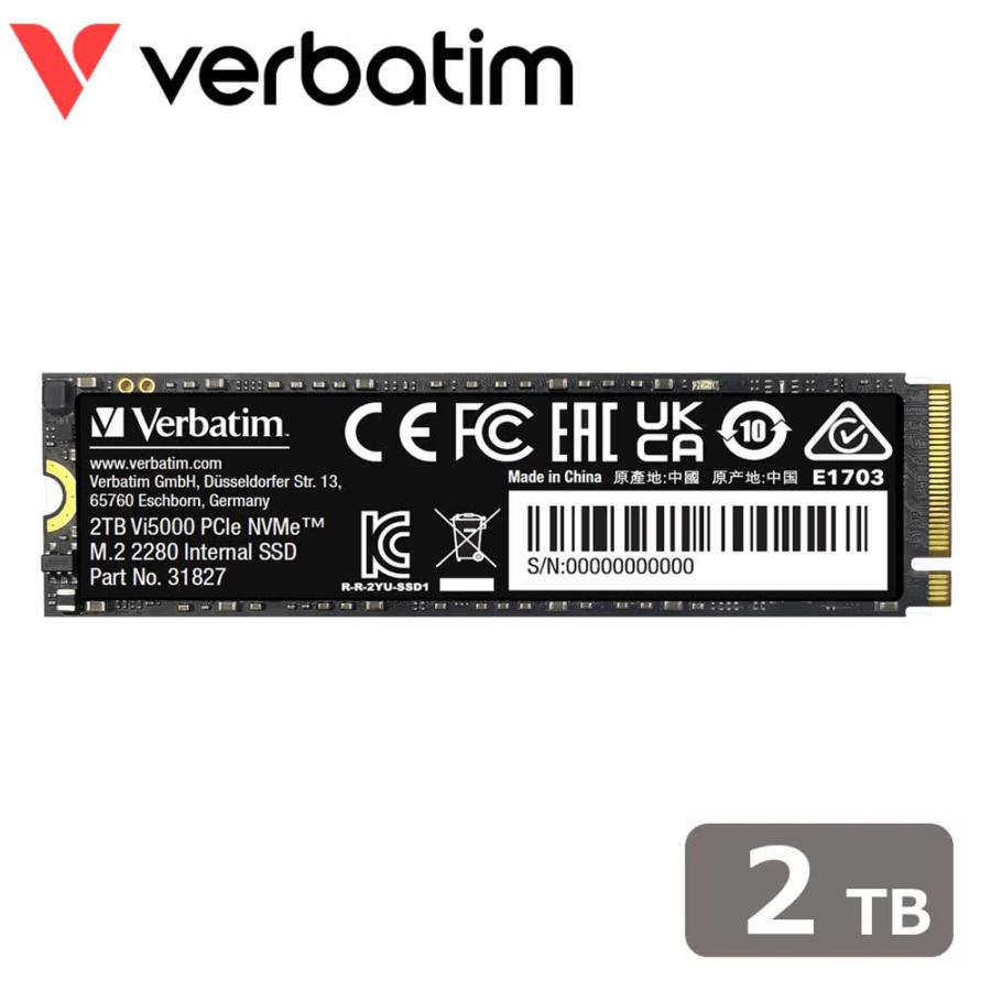 Verbatim｜バーベイタム (国内正規品) Verbatim 内蔵SSD Vi5000 PCIe NVMe M.2 Gen4x4 2TB 31827-J