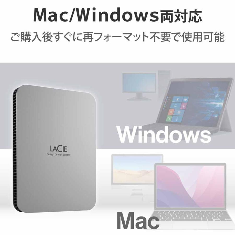 LaCie(ラシー) LaCie 外付け HDD 2TB ポータブル Mobile Drive USB3.2 USB Type-C×1 3年保証 Toolkit付属(ムーン・シルバー) STLP2000400 返品種別A｜joshin｜05