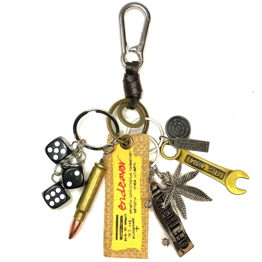 キーホルダー レトロ アメカジ ビンテージ 古着 ストリート ジャラジャラ ダイス スケボー 本革 巻き ステンレス カラビナ 送料無料 |  | 03