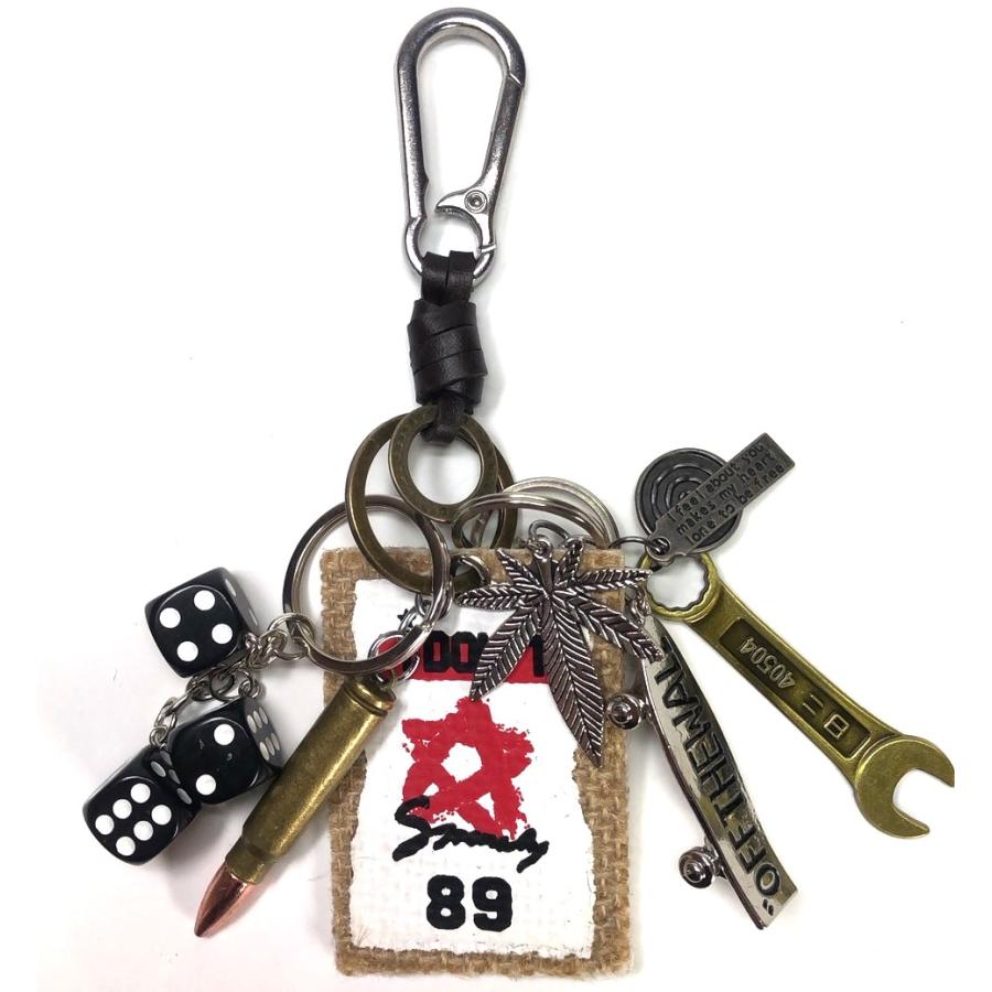キーホルダー レトロ アメカジ ビンテージ 古着 ストリート ジャラジャラ ダイス スケボー 本革 巻き ステンレス カラビナ 送料無料 |  | 04