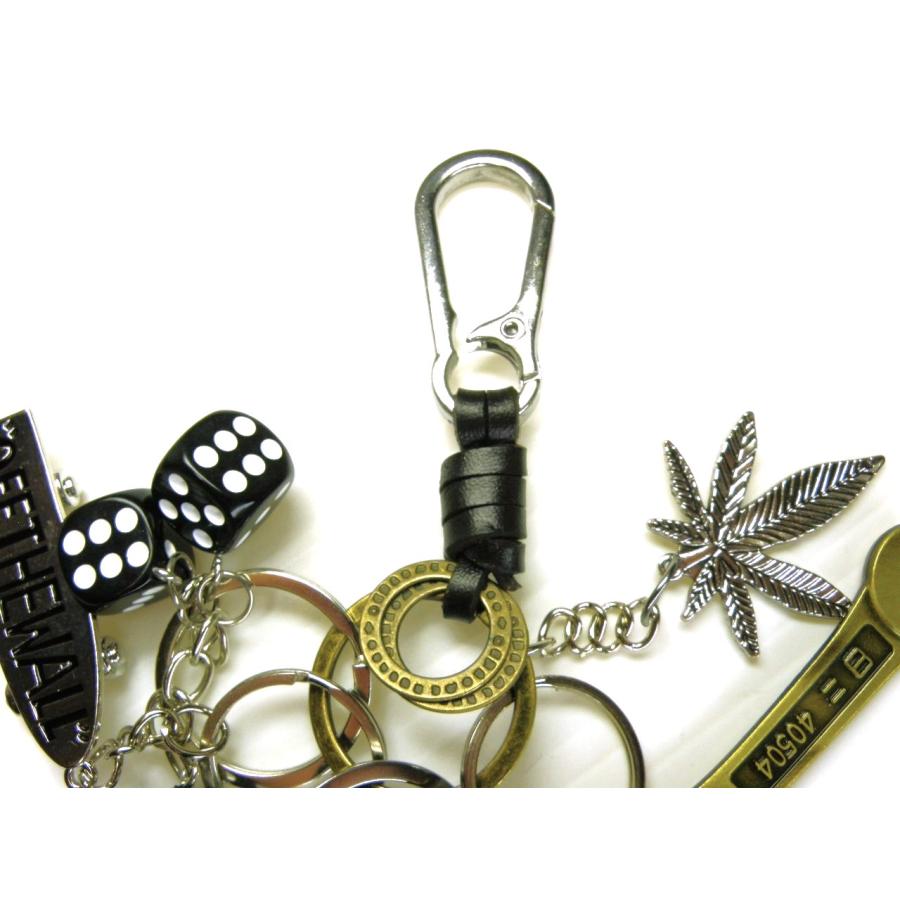 キーホルダー レトロ アメカジ ビンテージ 古着 ストリート ジャラジャラ ダイス スケボー 本革 巻き ステンレス カラビナ 送料無料 |  | 13