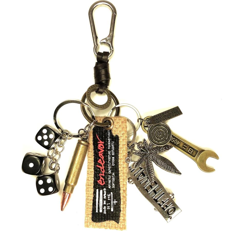 キーホルダー レトロ アメカジ ビンテージ 古着 ストリート ジャラジャラ ダイス スケボー 本革 巻き ステンレス カラビナ 送料無料 |  | 01