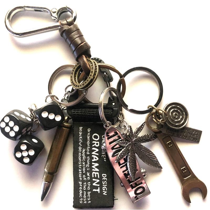 キーホルダー レトロ アメカジ ビンテージ 古着 ストリート ジャラジャラ ダイス スケボー 本革 巻き ステンレス カラビナ 送料無料 |  | 06