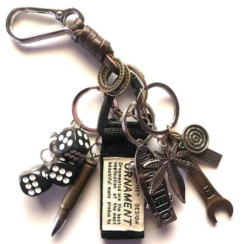 キーホルダー レトロ アメカジ ビンテージ 古着 ストリート ジャラジャラ ダイス スケボー 本革 巻き ステンレス カラビナ 送料無料 |  | 07