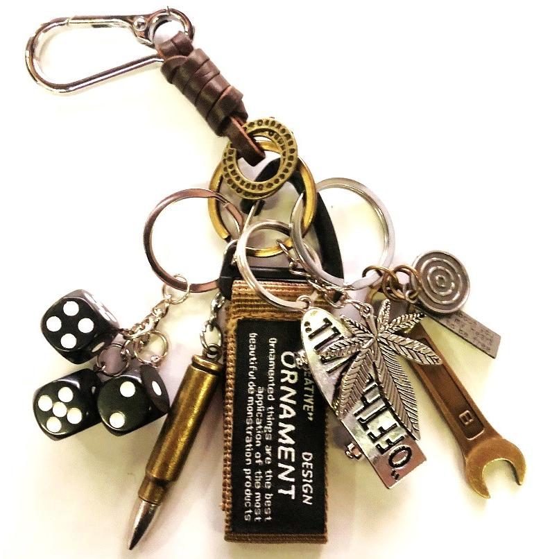 キーホルダー レトロ アメカジ ビンテージ 古着 ストリート ジャラジャラ ダイス スケボー 本革 巻き ステンレス カラビナ 送料無料 |  | 08