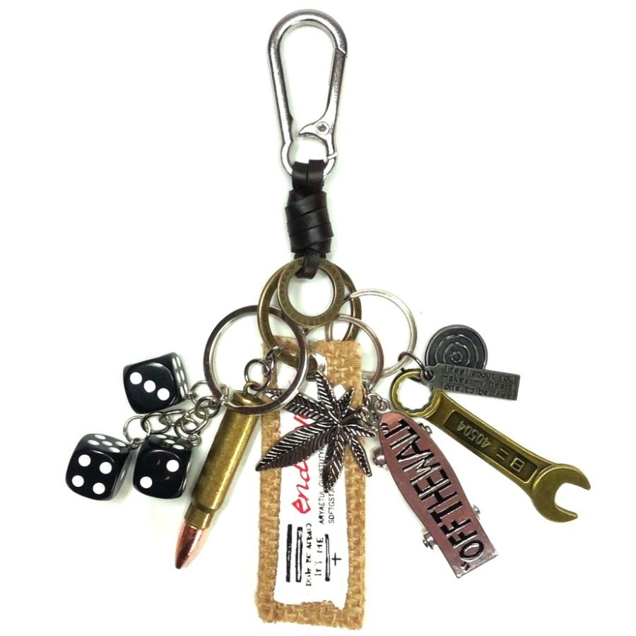 キーホルダー レトロ アメカジ ビンテージ 古着 ストリート ジャラジャラ ダイス スケボー 本革 巻き ステンレス カラビナ 送料無料 |  | 02