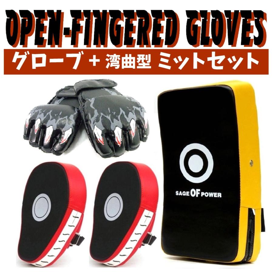 グローブ 湾曲型 新商品 新型 ミット 4点 セット 総合格闘技 パンチンググローブ 大人用 トレーニング ハーフフィンガー オープンフィンガー