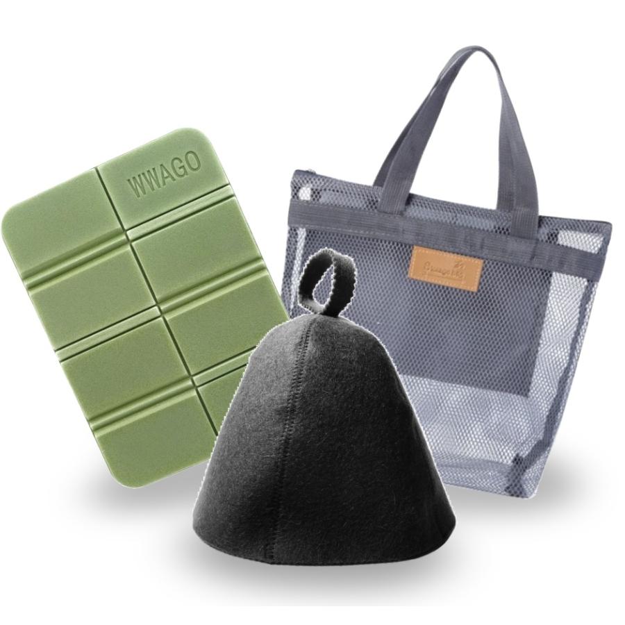 サウナ 3点 セット サウナハット 帽子 サウナマット メッシュ バッグ