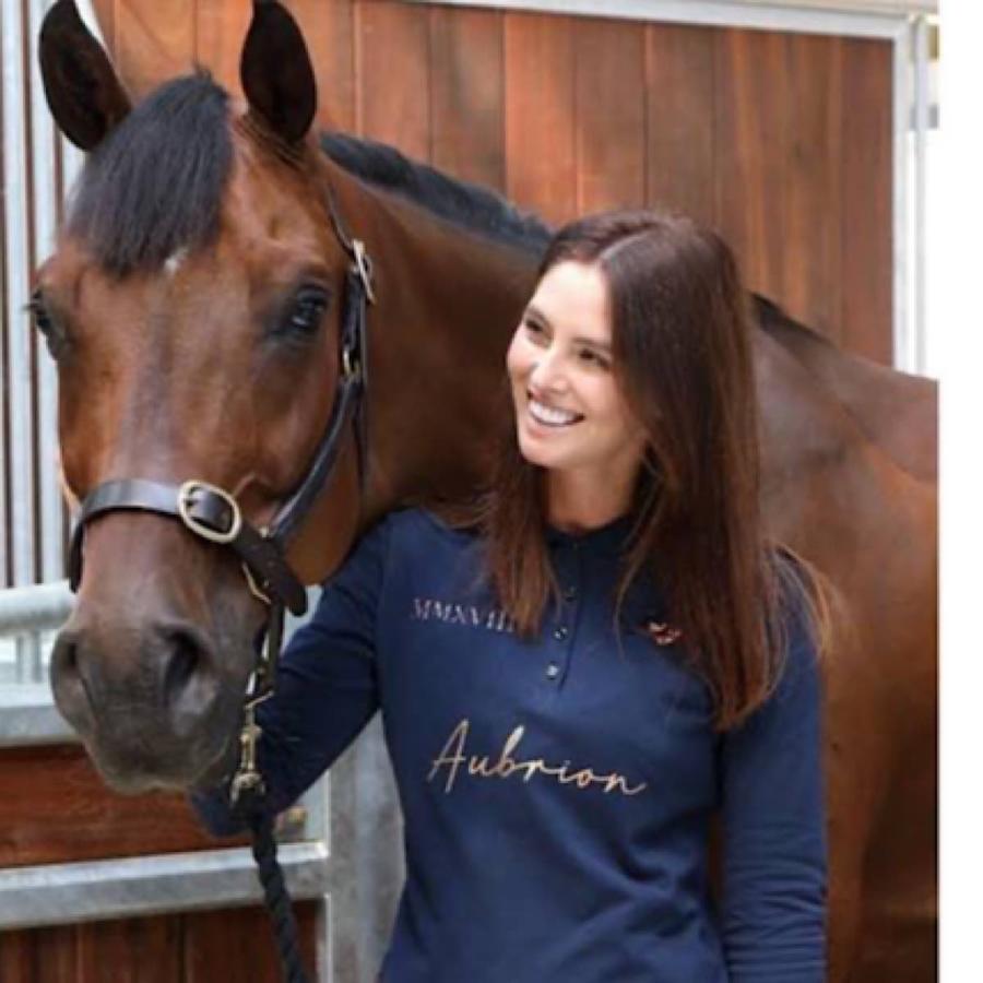 乗馬用品 Aubrion チーム ポロシャツ 長袖 レディース ネイビー 乗馬  