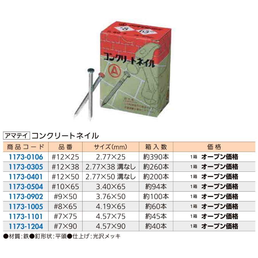 釘 コンクリート セメント レンガ アマティ コンクリートネイル 4 19 65mm 品番 8 65 約60本入 1173 1005 ジュールプラスyahoo 店 通販 Yahoo ショッピング