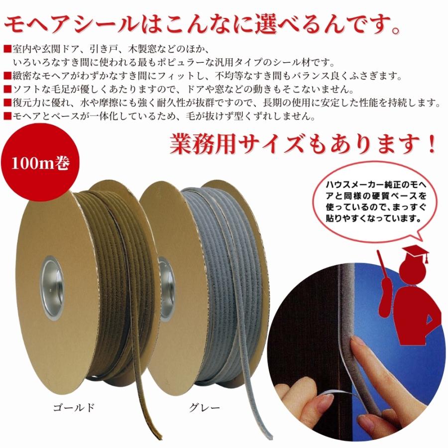 槌屋ティスコ すき間モヘアシール 100m巻 No.6060 グレー ゴールド