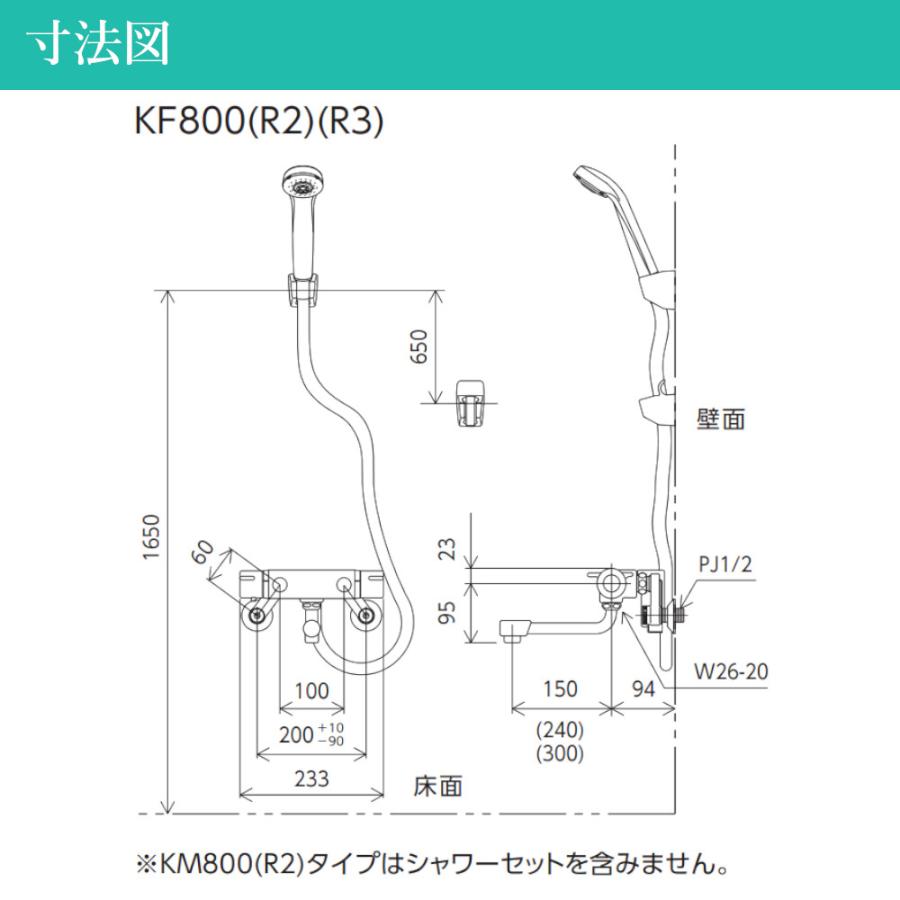 KVK 浴室用 サーモスタット式シャワー 品番：KF800 一般地仕様 送料 
