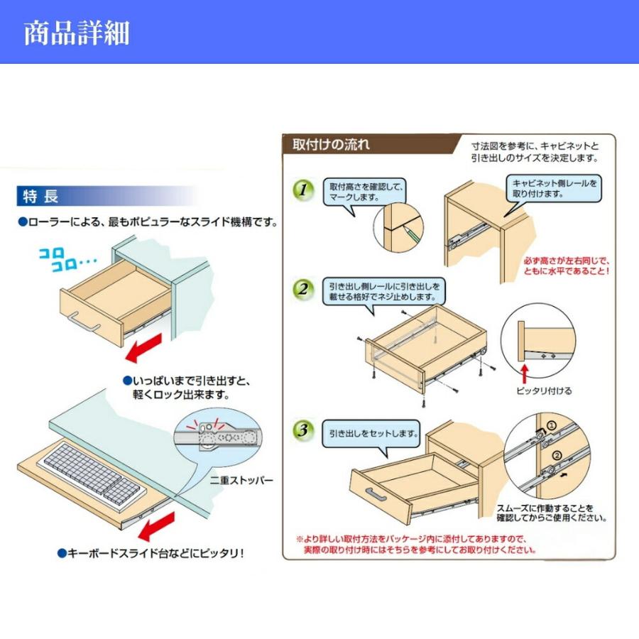 アイワ金属 スライドレール ローラータイプ 全5サイズ 机 キャビネット