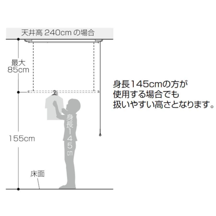 物干し 金具 洗濯 竿かけ 部屋干 コンパクト 室内 後付 紐操作 手軽 川口技研 ホスクリーンUTM型(天井面付タイプ) 全2種の画像