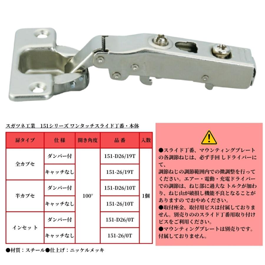 建付 ドア 蝶番 スガツネ工業 151シリーズ ワンタッチスライド丁番 全6