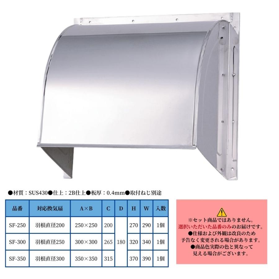 換気扇 フード 屋外 防雨 ステンレス KGY工業 ステンレスフード SF-250