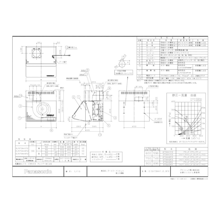 レンジフード 富士工業製（Panasonic）LES73AH3F2 間口90cm シルバー