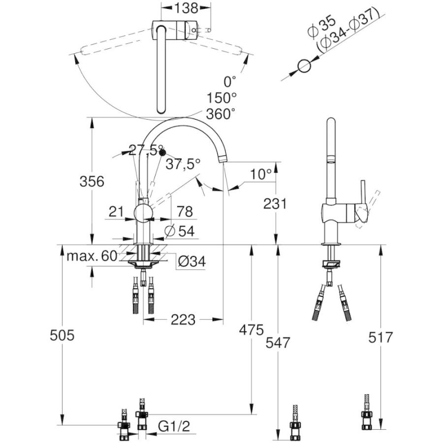 キッチン水栓　一般地用　 グローエ製（GROHE）JP350700　シングルレバーキッチン混合栓｜jousuiki｜02