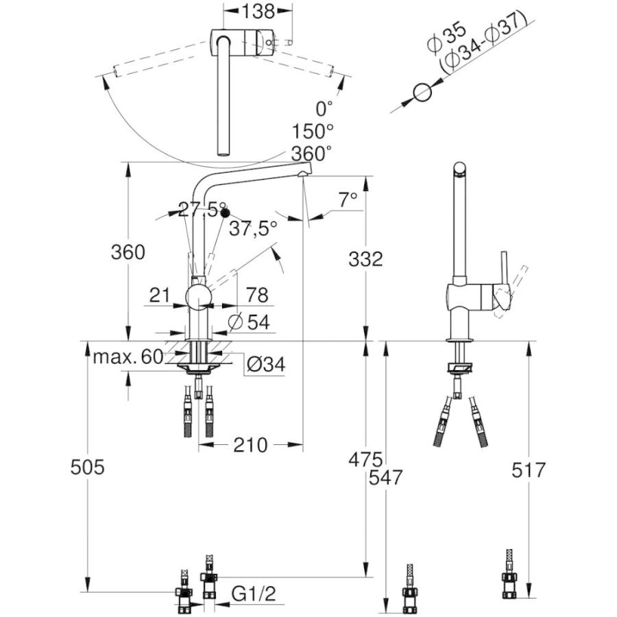 キッチン水栓　一般地用　 グローエ製（GROHE）JP350600　シングルレバーキッチン混合栓｜jousuiki｜03