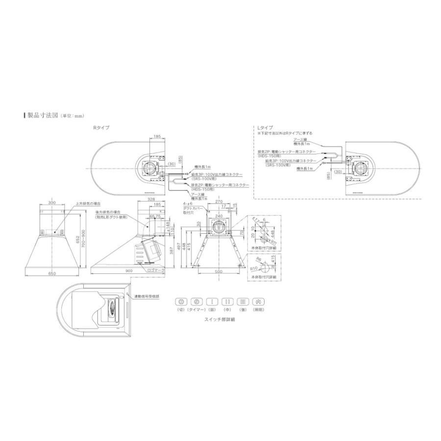 レンジフード　アリアフィーナ製（富士工業）SCALL-951(R/L)TBK間口90cmテクスチャーブラックサイドカッラ横壁取付けタイプダクトカバー付