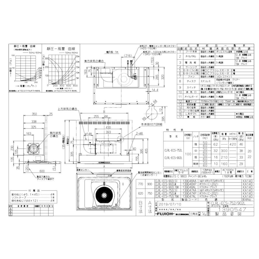 富士工業 レンジフード 富士工業製（富士工業）CLRL-ECS-902R/LSI