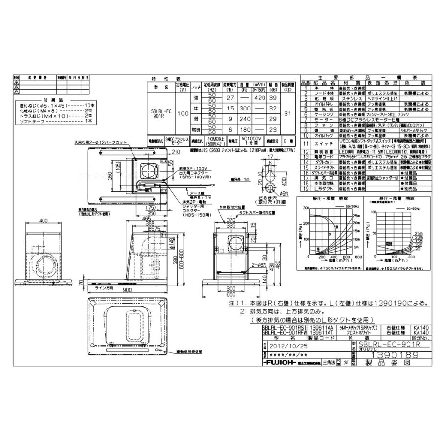 レンジフード富士工業製（富士工業）SBLRL-EC-901R　LSI　間口90cm　プレミアムプラスシルバーメタリック横壁取付けタイプダクトカバー付き