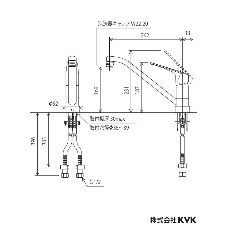 キッチン水栓　KVK製（KVK）KM5011ZJTEC　シングル混合栓　寒冷地用