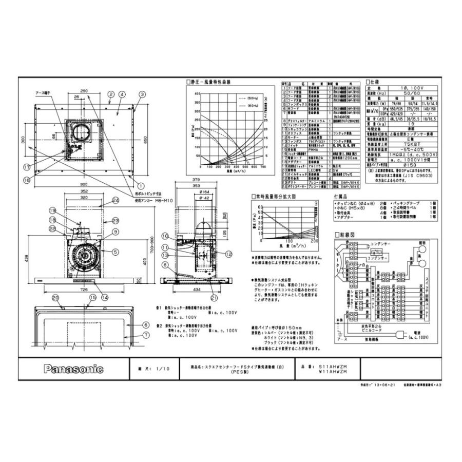 レンジフード　Panasonic　QSW11AHWZM　ホワイトセンタータイプスクエアセンターフードSタイプダクトカバー　天吊り金具付　間口90cm