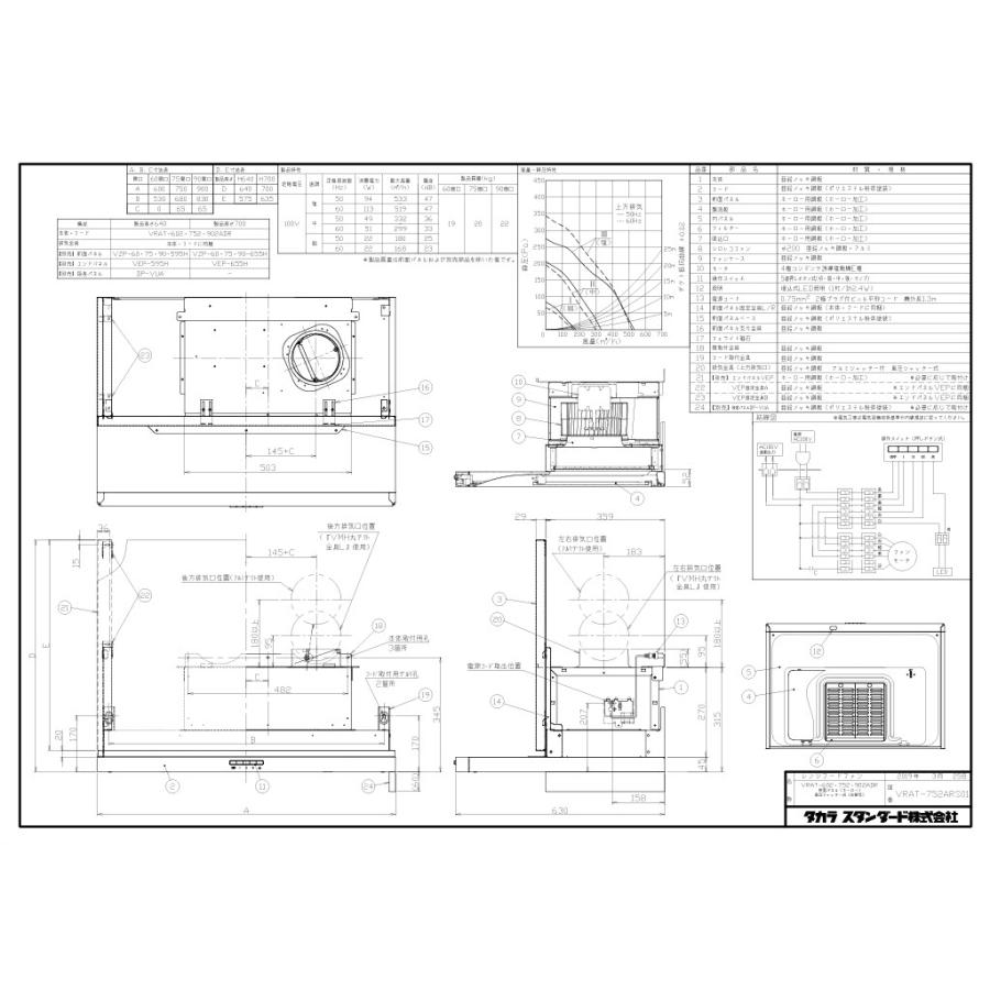 レンジフード　タカラスタンダード　VRAT-902ADL/R(V)　幅90cm　シルバー　シロッコファン　前面パネル付き | タカラスタンダード | 03