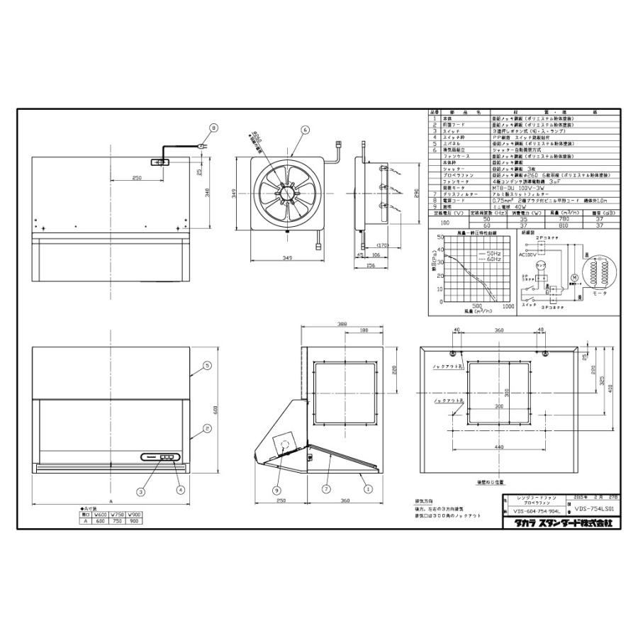 タカラスタンダード（Takara standard） レンジフード VDS-754LK