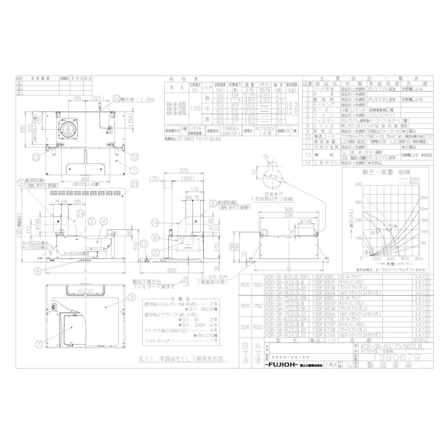 レンジフード　富士工業製（富士工業）ASR-3A-752R　LBLSI　シルバーメタリック　壁面取付けタイプ　上幕板付き　間口75cm