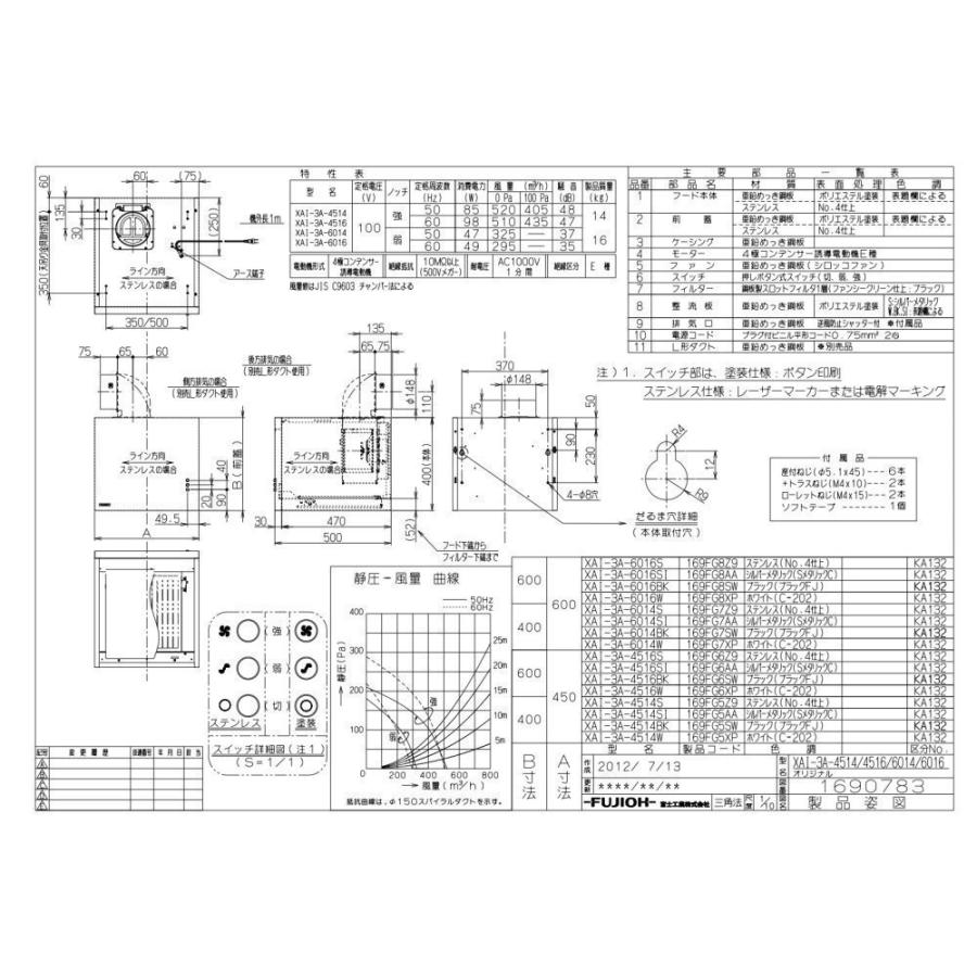 レンジフード富士工業製（富士工業）XAI-3A-6014SIシルバーメタリック間口60cm高さ40cmスタンダード壁面取付けタイプBL3型相当風量