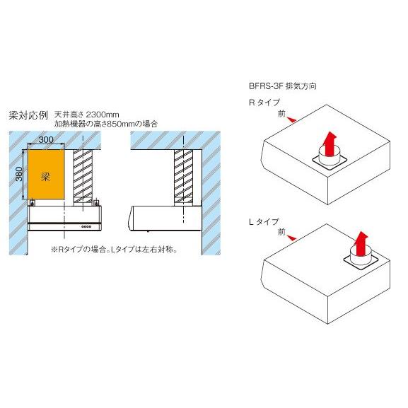 レンジフード　富士工業製（富士工業）BFRS-3F-601R　LW　BL3型相当風量　ホワイト　上幕板付き　壁面取付けタイプ　間口60cm