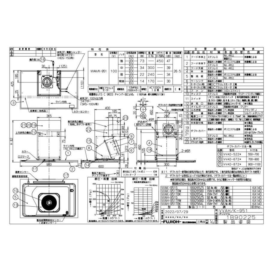 レンジフード　アリアフィーナ製（富士工業）VVAH-951TBK　間口90cm　テクスチャーブラック　壁面取付けタイプ　ヴィヴィアナ　ダクトカバー付き