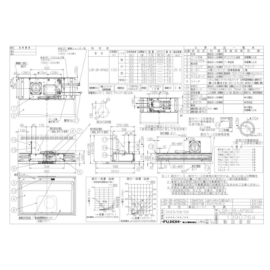 レンジフード  富士工業製（Rinnai）LGR-3R-AP902SV　間口90cm　シルバーメタリック　LGRシリーズ　クリーンフード　上幕板付き｜jousuiki｜02