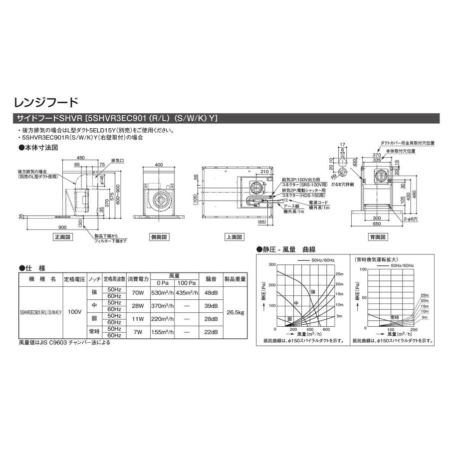 トクラス レンジフード 富士工業製(TOCLAS)5SHVR3EC901(R/L)WY トクラス レンジフード 富士工業製(TOCLAS)5SHVR3EC901(R/L)WY