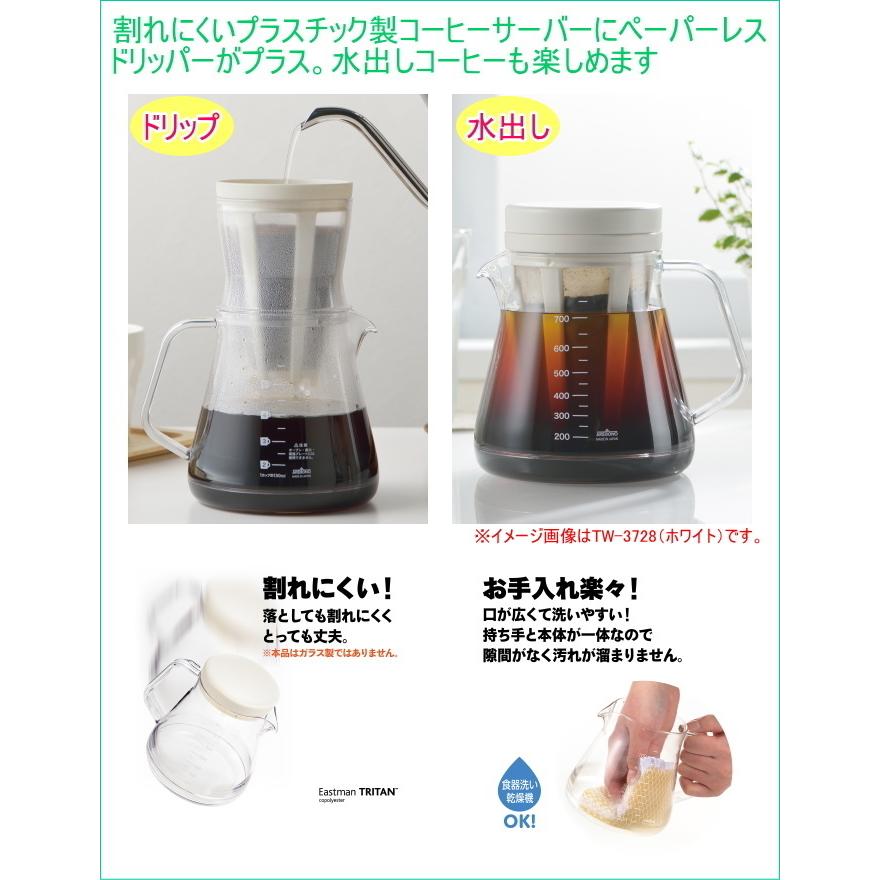 コーヒーサーバーストロン 750 2WAY ドリッパーセット ブラック TW-3760 日本製 ドリップ 水出し 丈夫 軽い 割れにくい プラスチック製 食洗機OK｜joy-island｜02