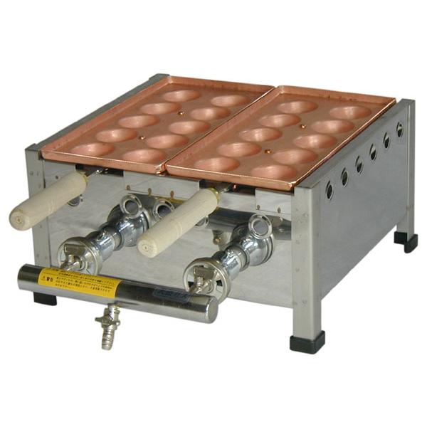 （山下金物銅板木柄たこ焼き器）天然ガス用　１０穴２丁（2連）　（送料無料） | 