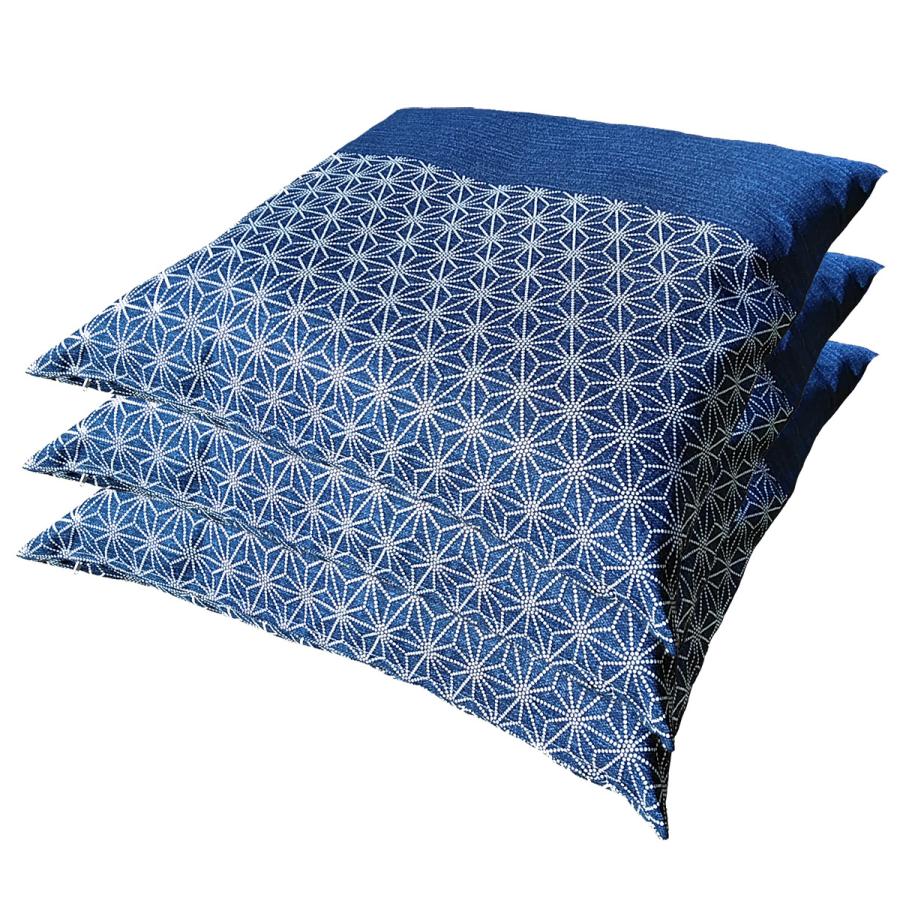 座布団カバー 55 59 3枚組 しじら麻 ブルー 約 55×59 cm 日本製