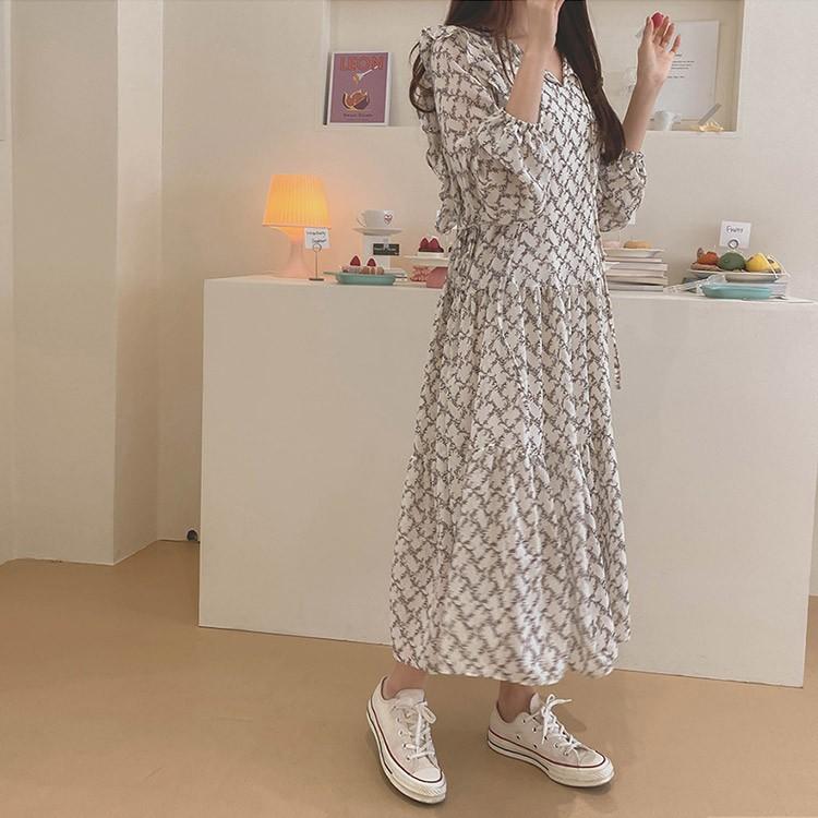 ワンピース 花柄 レディース ロング ロングワンピース フリル スキッパー 白 春 韓国 メール便送料無料 Ch Wn 5004 海外ファッション Joyfeel 通販 Yahoo ショッピング