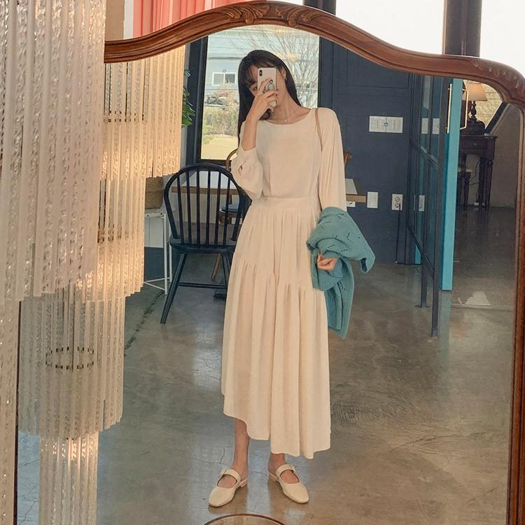 ロングワンピース 長袖 レディース アシンメトリー フェミニン シフォン ベージュ 韓国ファッション メール便送料無料 Ch Wn 5064 海外ファッション Joyfeel 通販 Yahoo ショッピング