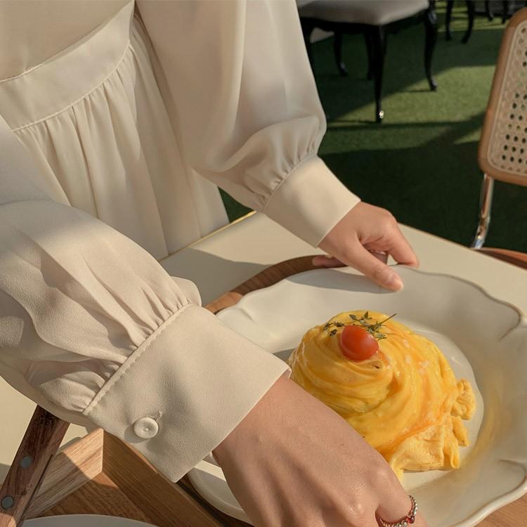 ロングワンピース 長袖 レディース アシンメトリー フェミニン シフォン ベージュ 韓国ファッション メール便送料無料 Ch Wn 5064 海外ファッション Joyfeel 通販 Yahoo ショッピング