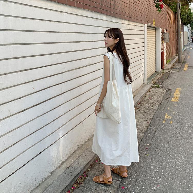 リネン ワンピース レディース ノースリーブ ロングワンピース 無地 ゆったり ベージュ 白 韓国ファッション メール便送料無料 Ch Wn 5132 海外ファッション Joyfeel 通販 Yahoo ショッピング