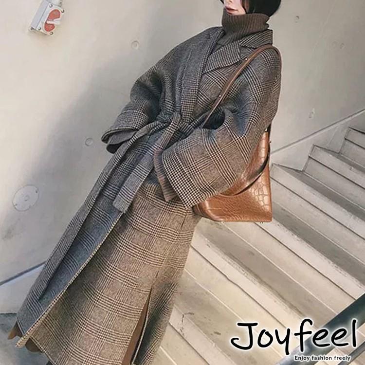 チェック柄 ロングコート レディース コート ガウン ブラウン 千鳥格子 韓国 Jo At 2844 海外ファッション Joyfeel 通販 Yahoo ショッピング