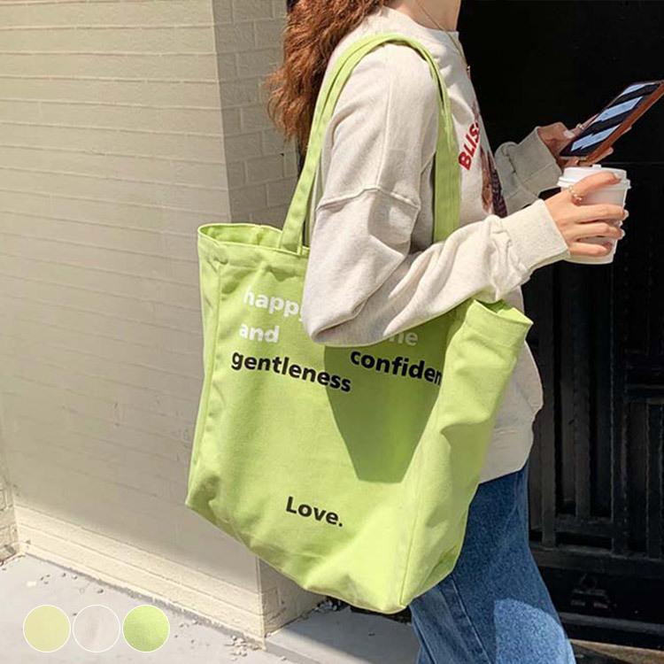 トートバッグ キャンバス レディース 大きめ 大容量 英字 ロゴ マチあり シンプル カジュアル かわいい イエロー グリーン 韓国 Jo Bg 809 海外ファッション Joyfeel 通販 Yahoo ショッピング