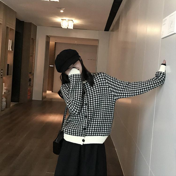 カーディガン レディース ニット 千鳥格子 バイカラー かわいい おしゃれ ロンドン 黒 白 韓国ファッション Jo Ca 3478 海外ファッション Joyfeel 通販 Yahoo ショッピング