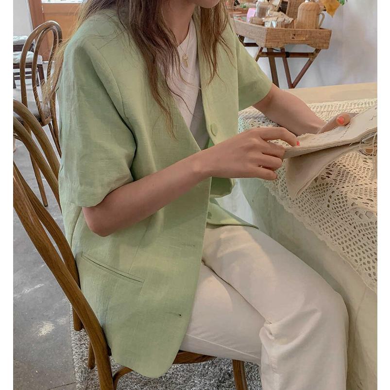 ジャケット レディース 半袖 夏 グリーン ノーカラー Vネック ゆったり カジュアル 韓国ファッション メール便送料無料 Jo Jk 3122 海外ファッション Joyfeel 通販 Yahoo ショッピング