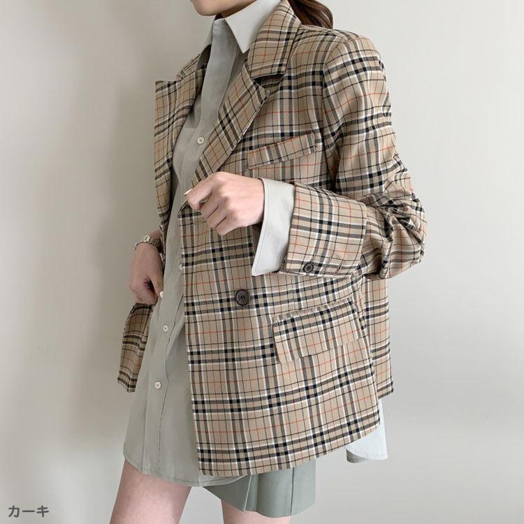 チェック柄 ジャケット レディース チェックジャケット タータンチェック ダブル 春 秋 ベージュ グレー 韓国ファッション Jo Jk 3177 海外ファッション Joyfeel 通販 Yahoo ショッピング