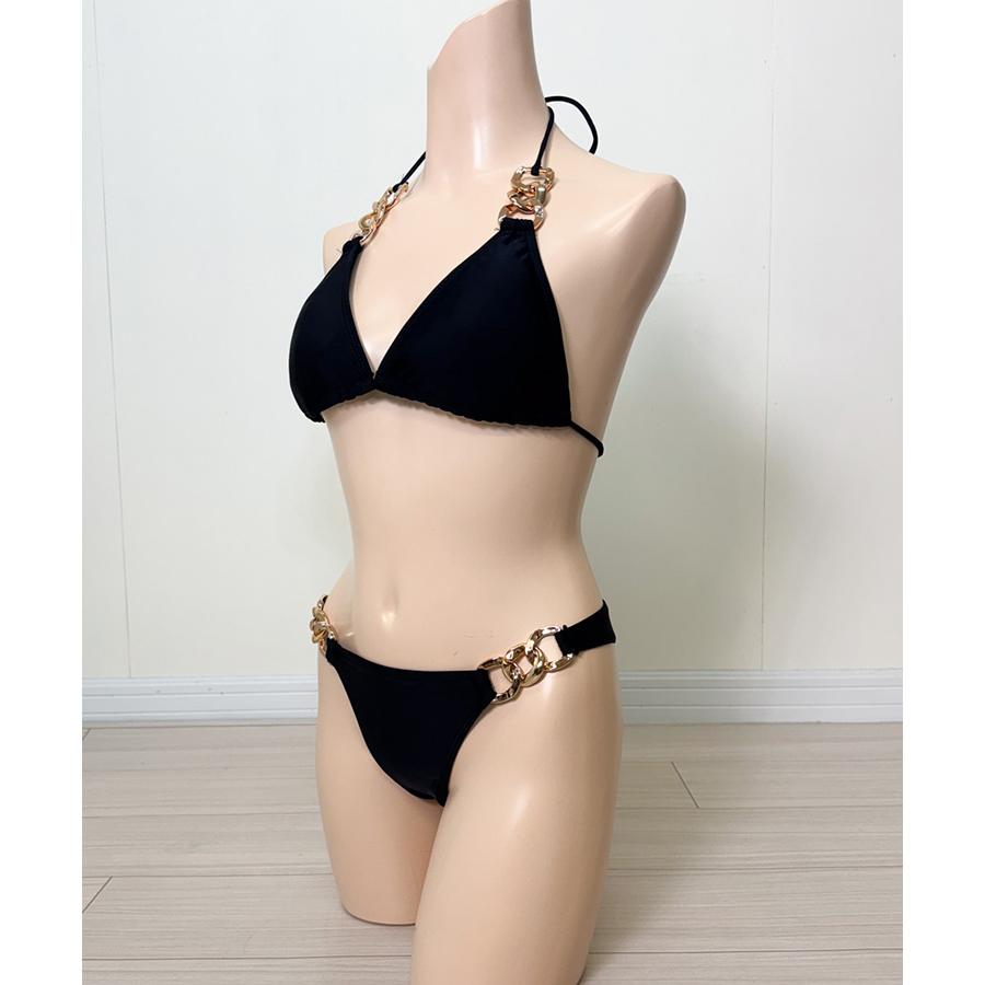 水着 レディース ビキニ 韓国 チェーン ホルターネック 三角ビキニ