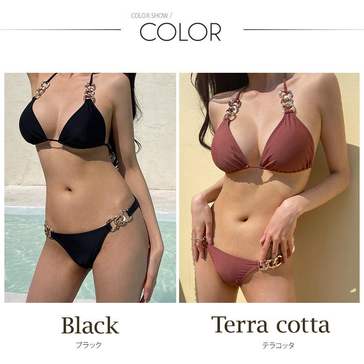 水着 レディース ビキニ 韓国 チェーン ホルターネック 三角ビキニ